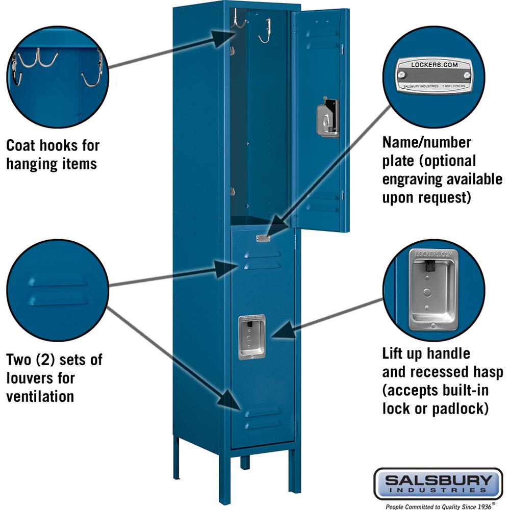 12" Wide Double Tier Standard Metal Locker - 1 Wide - 5 Feet High - 12" Deep by Salsbury