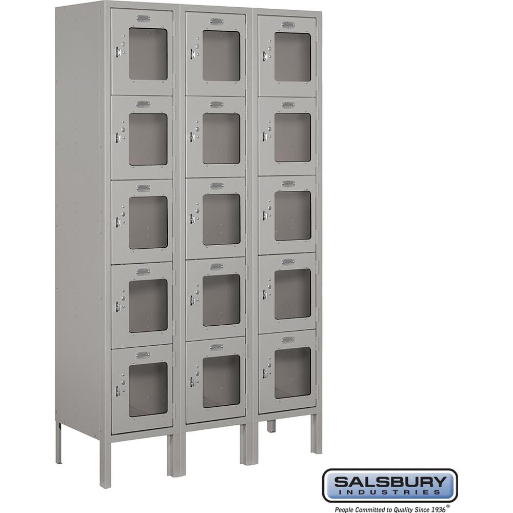 12" Wide Five Tier Box Style See-Through Metal Locker - 3 Wide - 5 Feet High - 12" Deep by Salsbury