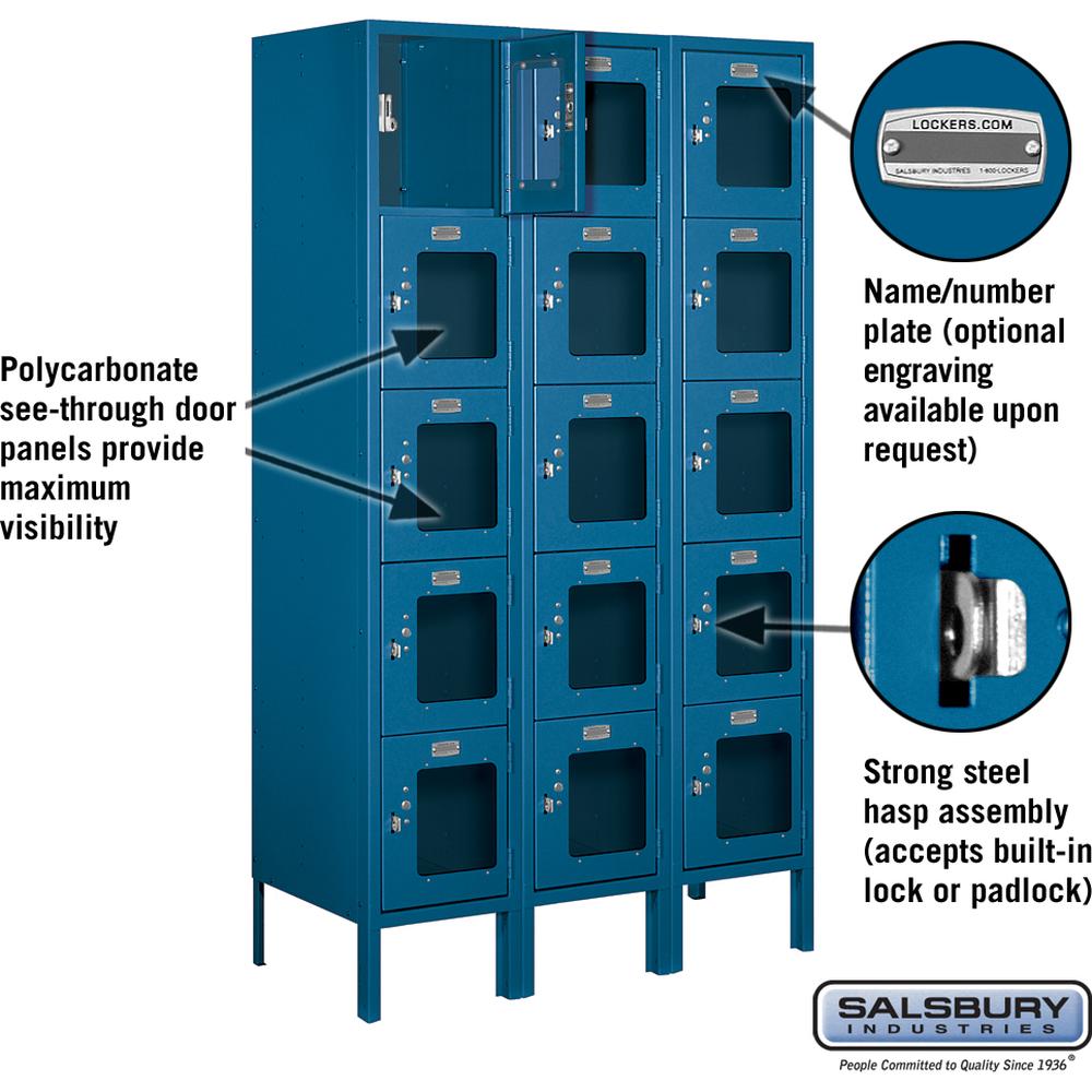 12" Wide Five Tier Box Style See-Through Metal Locker - 3 Wide - 5 Feet High - 15" Deep by Salsbury