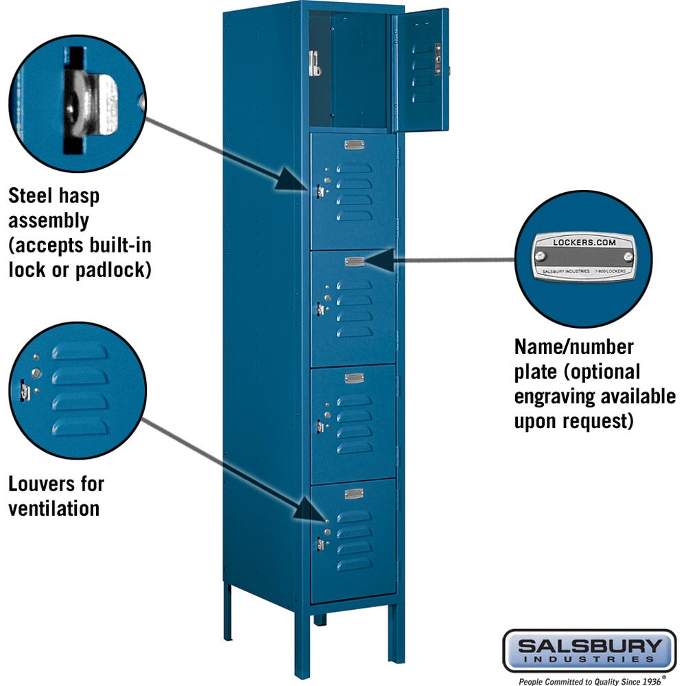 12" Wide Five Tier Box Style Standard Metal Locker - 1 Wide - 5 Feet High - 15" Deep by Salsbury