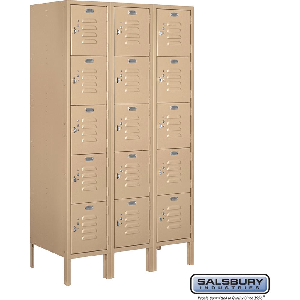 12" Wide Five Tier Box Style Standard Metal Locker - 3 Wide - 5 Feet High - 18" Deep by Salsbury