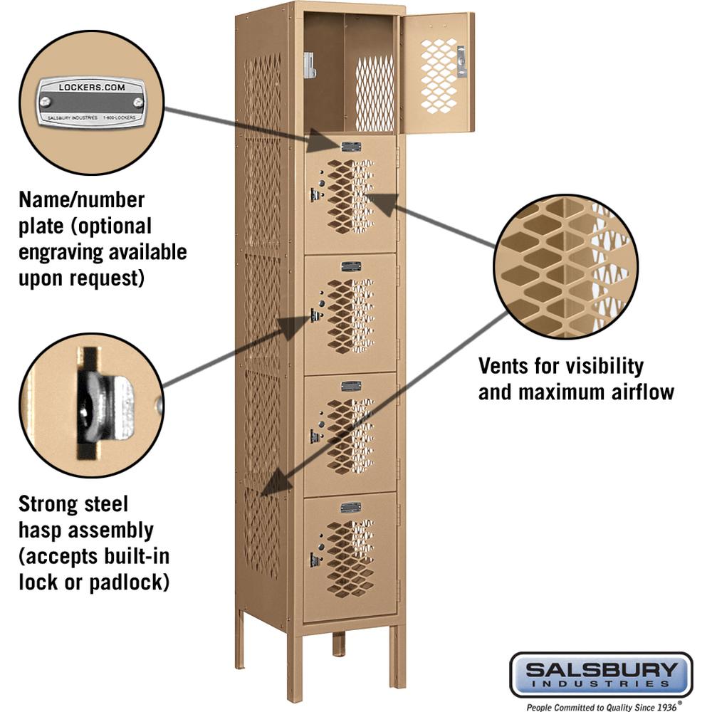 12" Wide Five Tier Box Style Vented Metal Locker - 1 Wide - 5 Feet High - 12" Deep by Salsbury