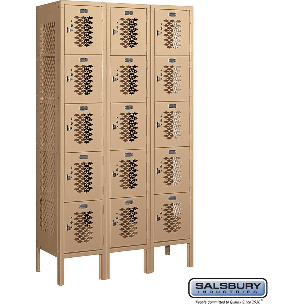 12" Wide Five Tier Box Style Vented Metal Locker - 3 Wide - 5 Feet High - 12" Deep by Salsbury