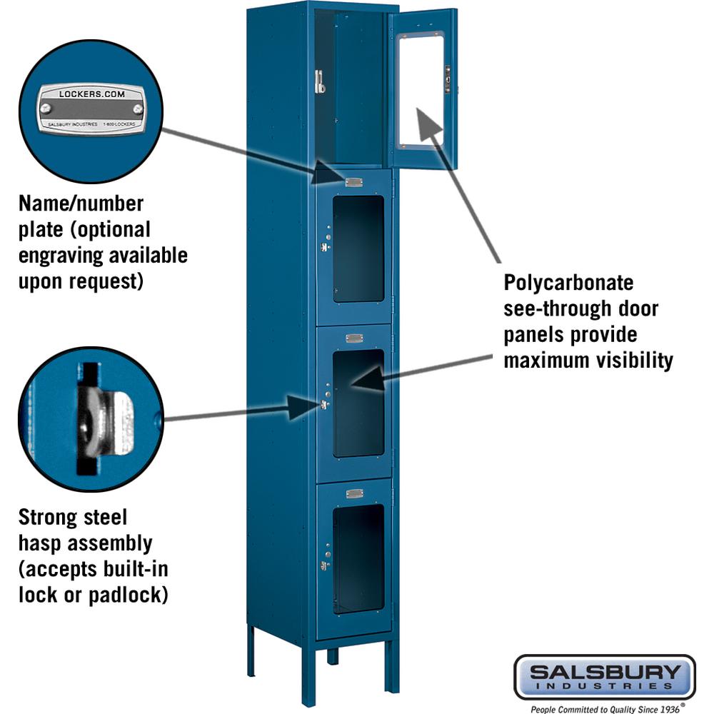 12" Wide Four Tier See-Through Metal Locker - 1 Wide - 6 Feet High - 12" Deep by Salsbury