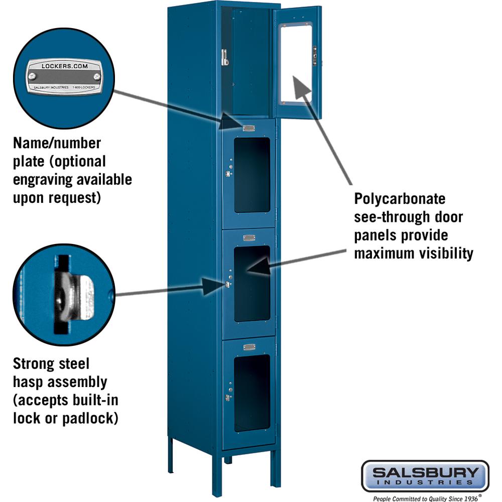 12" Wide Four Tier See-Through Metal Locker - 1 Wide - 6 Feet High - 15" Deep by Salsbury
