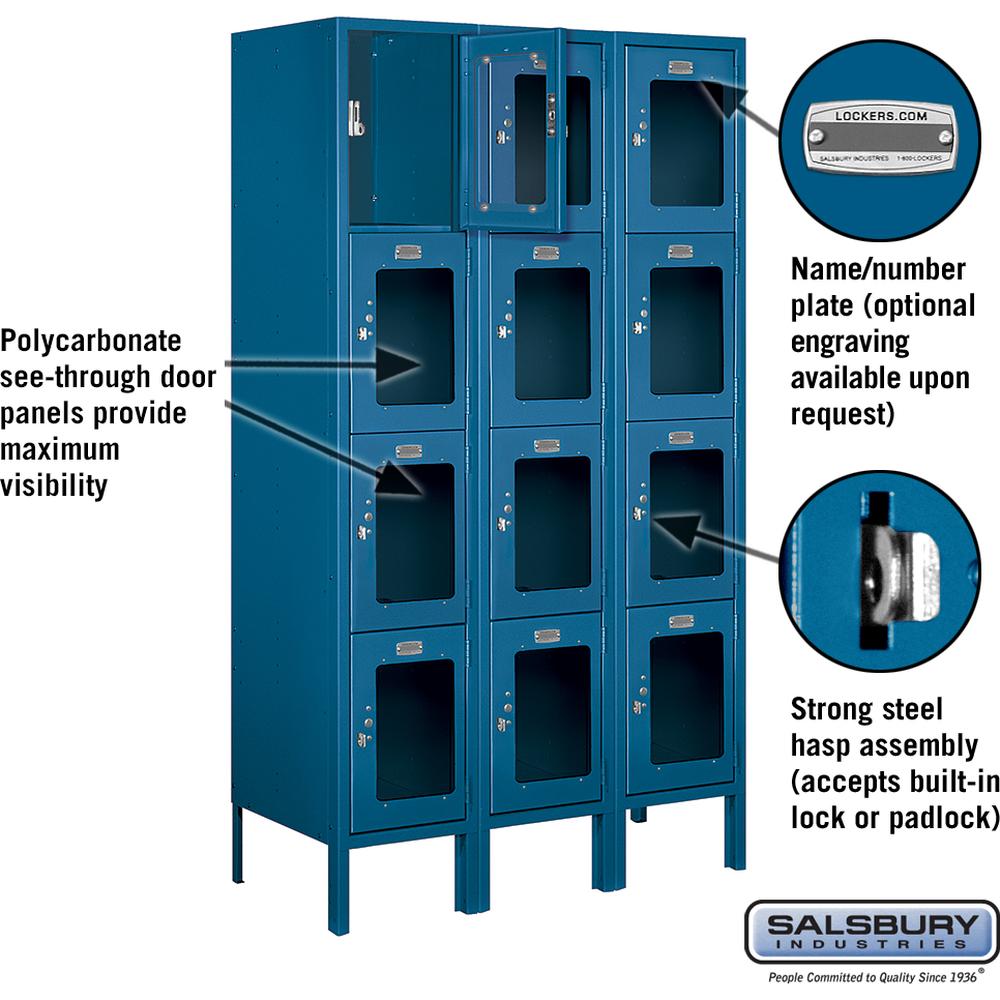 12" Wide Four Tier See-Through Metal Locker - 3 Wide - 5 Feet High - 15" Deep by Salsbury