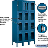 12" Wide Four Tier See-Through Metal Locker - 3 Wide - 6 Feet High - 15" Deep by Salsbury