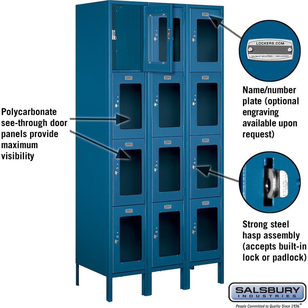 12" Wide Four Tier See-Through Metal Locker - 3 Wide - 6 Feet High - 18" Deep by Salsbury