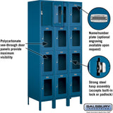 12" Wide Four Tier See-Through Metal Locker - 3 Wide - 6 Feet High - 18" Deep by Salsbury