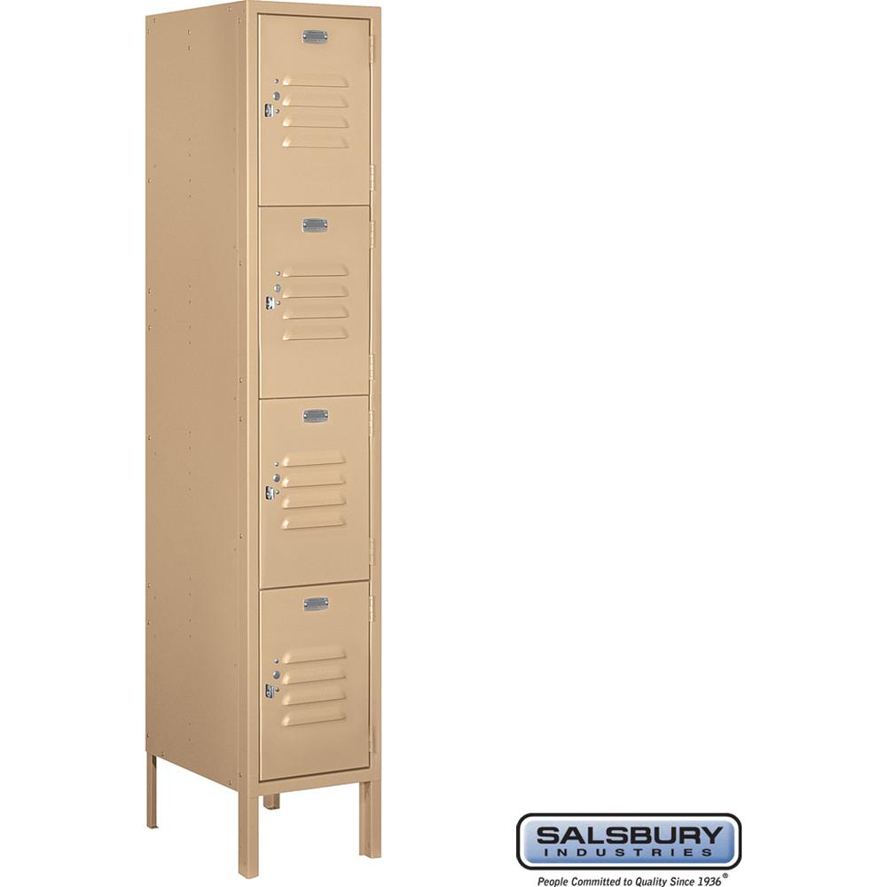 12" Wide Four Tier Standard Metal Locker - 1 Wide - 5 Feet High - 15" Deep by Salsbury