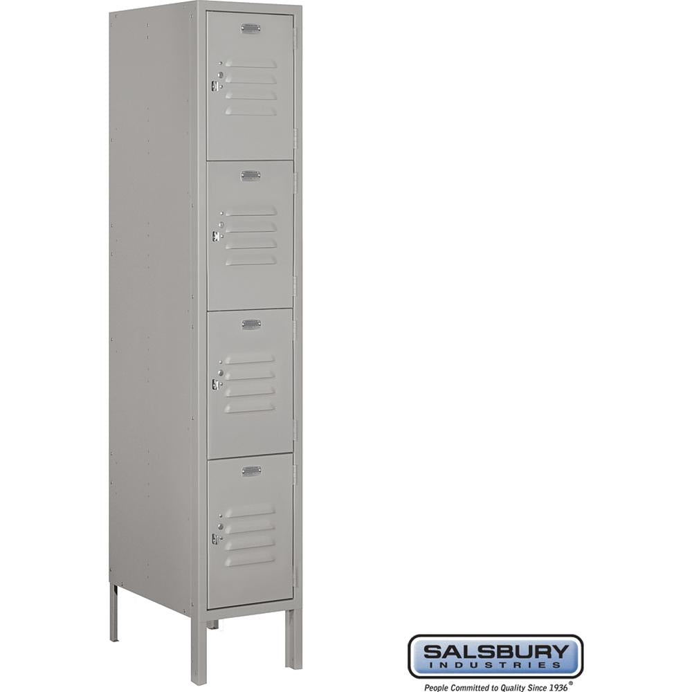 12" Wide Four Tier Standard Metal Locker - 1 Wide - 5 Feet High - 18" Deep by Salsbury