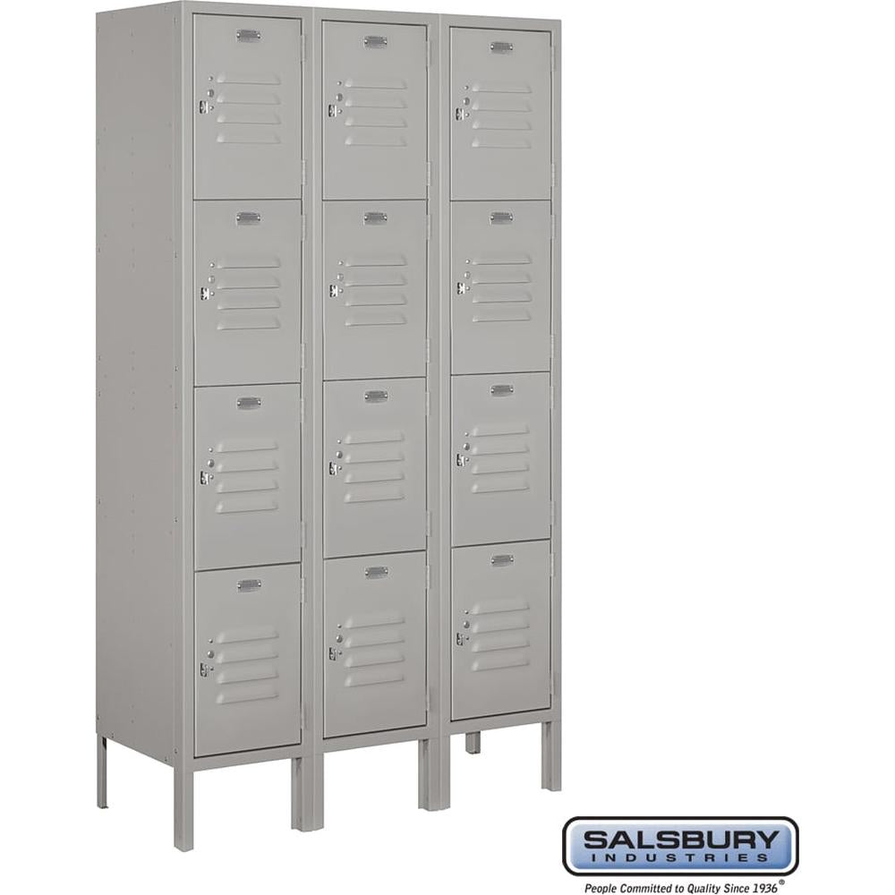 12" Wide Four Tier Standard Metal Locker - 3 Wide - 5 Feet High - 12" Deep by Salsbury