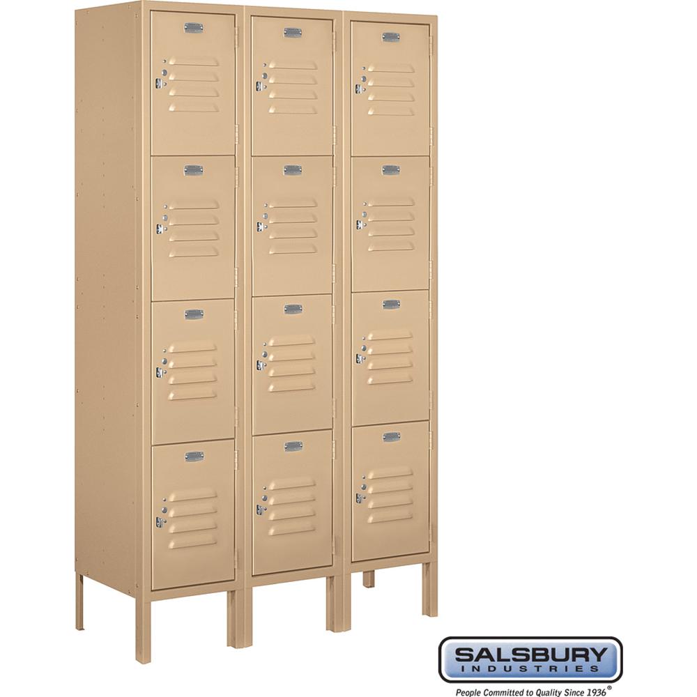 12" Wide Four Tier Standard Metal Locker - 3 Wide - 5 Feet High - 12" Deep by Salsbury