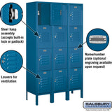 12" Wide Four Tier Standard Metal Locker - 3 Wide - 5 Feet High - 12" Deep by Salsbury