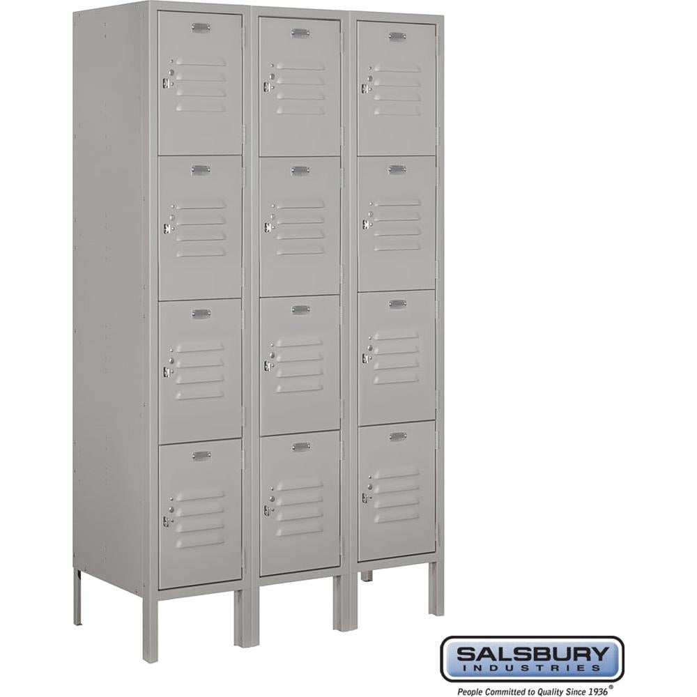 12" Wide Four Tier Standard Metal Locker - 3 Wide - 5 Feet High - 15" Deep by Salsbury