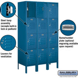 12" Wide Four Tier Standard Metal Locker - 3 Wide - 5 Feet High - 15" Deep by Salsbury