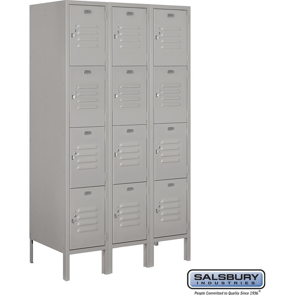 12" Wide Four Tier Standard Metal Locker - 3 Wide - 5 Feet High - 18" Deep by Salsbury