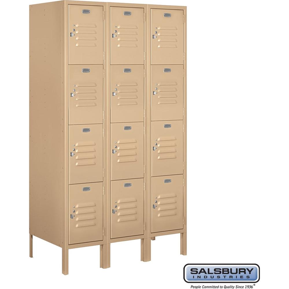 12" Wide Four Tier Standard Metal Locker - 3 Wide - 5 Feet High - 18" Deep by Salsbury