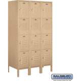 12" Wide Four Tier Standard Metal Locker - 3 Wide - 5 Feet High - 18" Deep by Salsbury