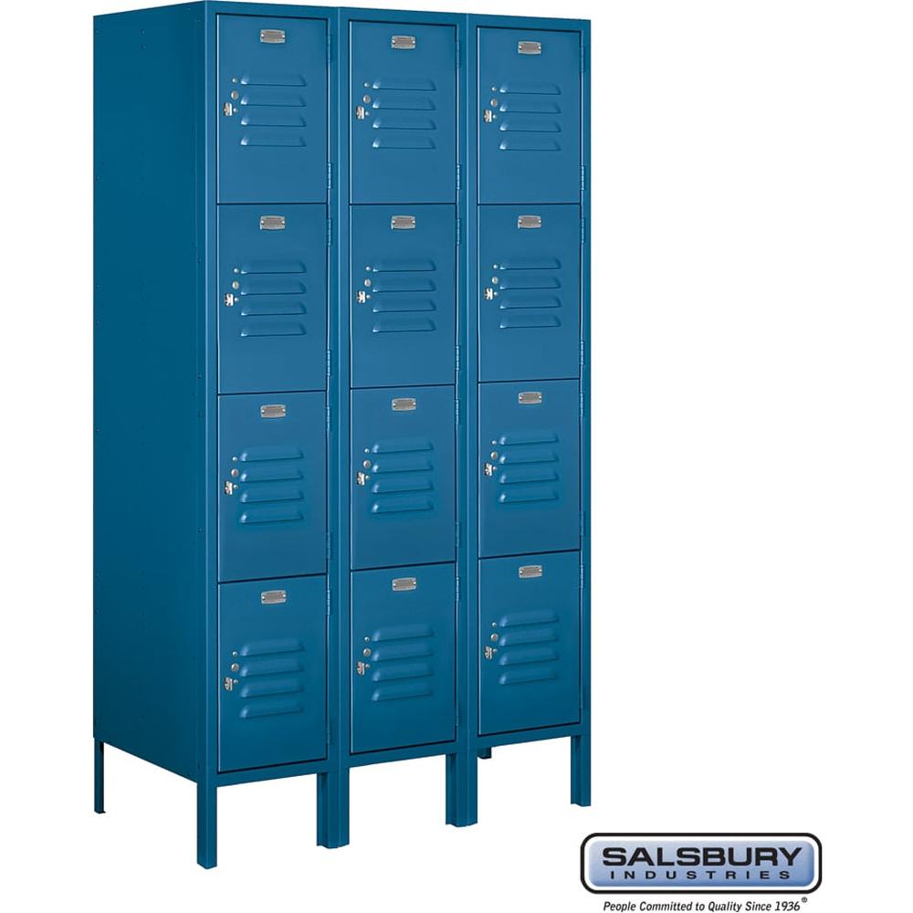 12" Wide Four Tier Standard Metal Locker - 3 Wide - 5 Feet High - 18" Deep by Salsbury
