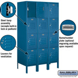 12" Wide Four Tier Standard Metal Locker - 3 Wide - 5 Feet High - 18" Deep by Salsbury