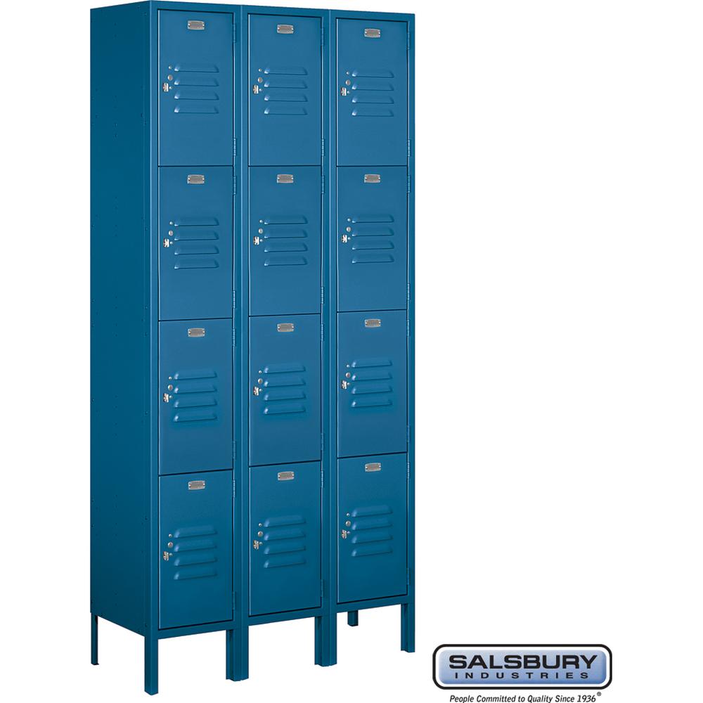 12" Wide Four Tier Standard Metal Locker - 3 Wide - 6 Feet High - 12" Deep by Salsbury