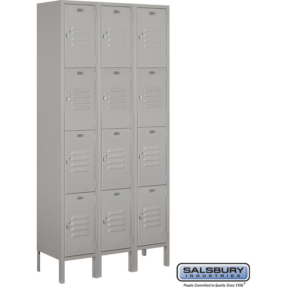 12" Wide Four Tier Standard Metal Locker - 3 Wide - 6 Feet High - 12" Deep by Salsbury