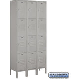 12" Wide Four Tier Standard Metal Locker - 3 Wide - 6 Feet High - 12" Deep by Salsbury