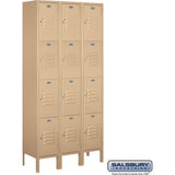 12" Wide Four Tier Standard Metal Locker - 3 Wide - 6 Feet High - 12" Deep by Salsbury
