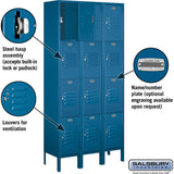 12" Wide Four Tier Standard Metal Locker - 3 Wide - 6 Feet High - 12" Deep by Salsbury