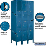 12" Wide Four Tier Standard Metal Locker - 3 Wide - 6 Feet High - 18" Deep by Salsbury