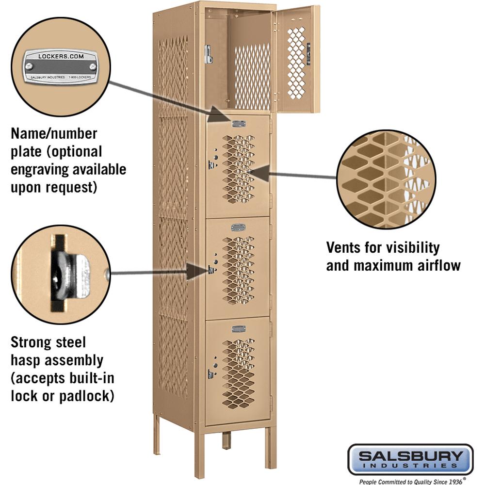 12" Wide Four Tier Vented Metal Locker - 1 Wide - 5 Feet High - 15" Deep by Salsbury