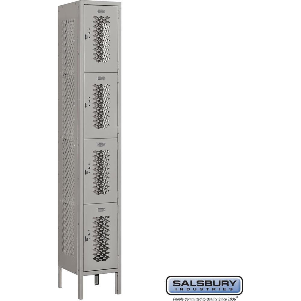 12" Wide Four Tier Vented Metal Locker - 1 Wide - 6 Feet High - 12" Deep by Salsbury