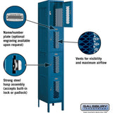 12" Wide Four Tier Vented Metal Locker - 1 Wide - 6 Feet High - 18" Deep by Salsbury