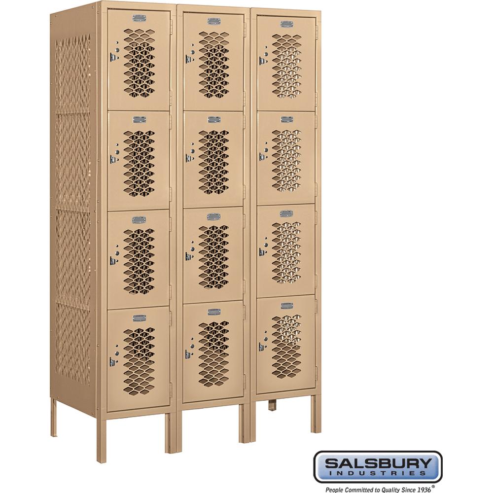 12" Wide Four Tier Vented Metal Locker - 3 Wide - 5 Feet High - 18" Deep by Salsbury