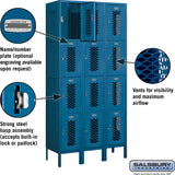 12" Wide Four Tier Vented Metal Locker - 3 Wide - 6 Feet High - 15" Deep by Salsbury