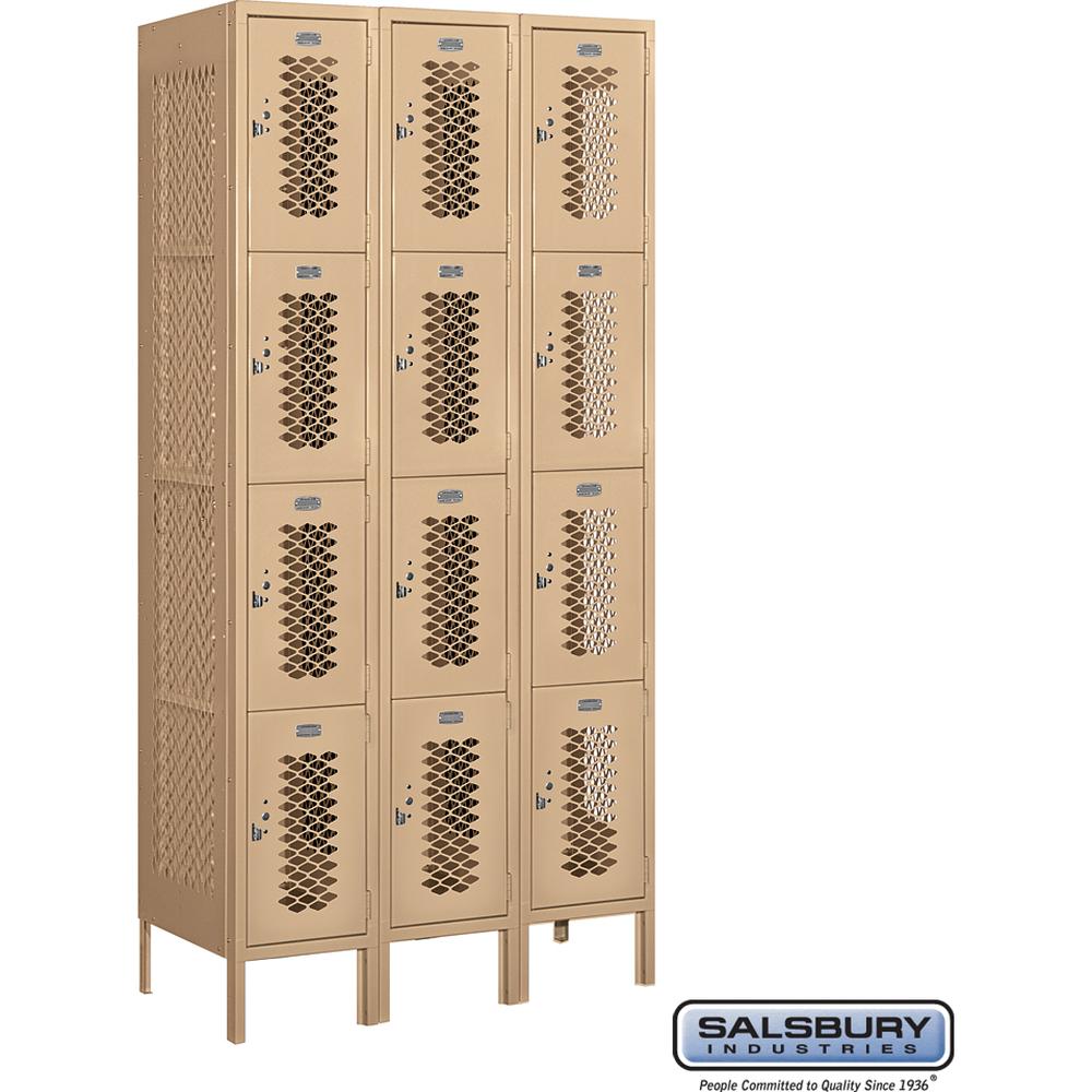 12" Wide Four Tier Vented Metal Locker - 3 Wide - 6 Feet High - 18" Deep by Salsbury