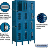 12" Wide Four Tier Vented Metal Locker - 3 Wide - 6 Feet High - 18" Deep by Salsbury