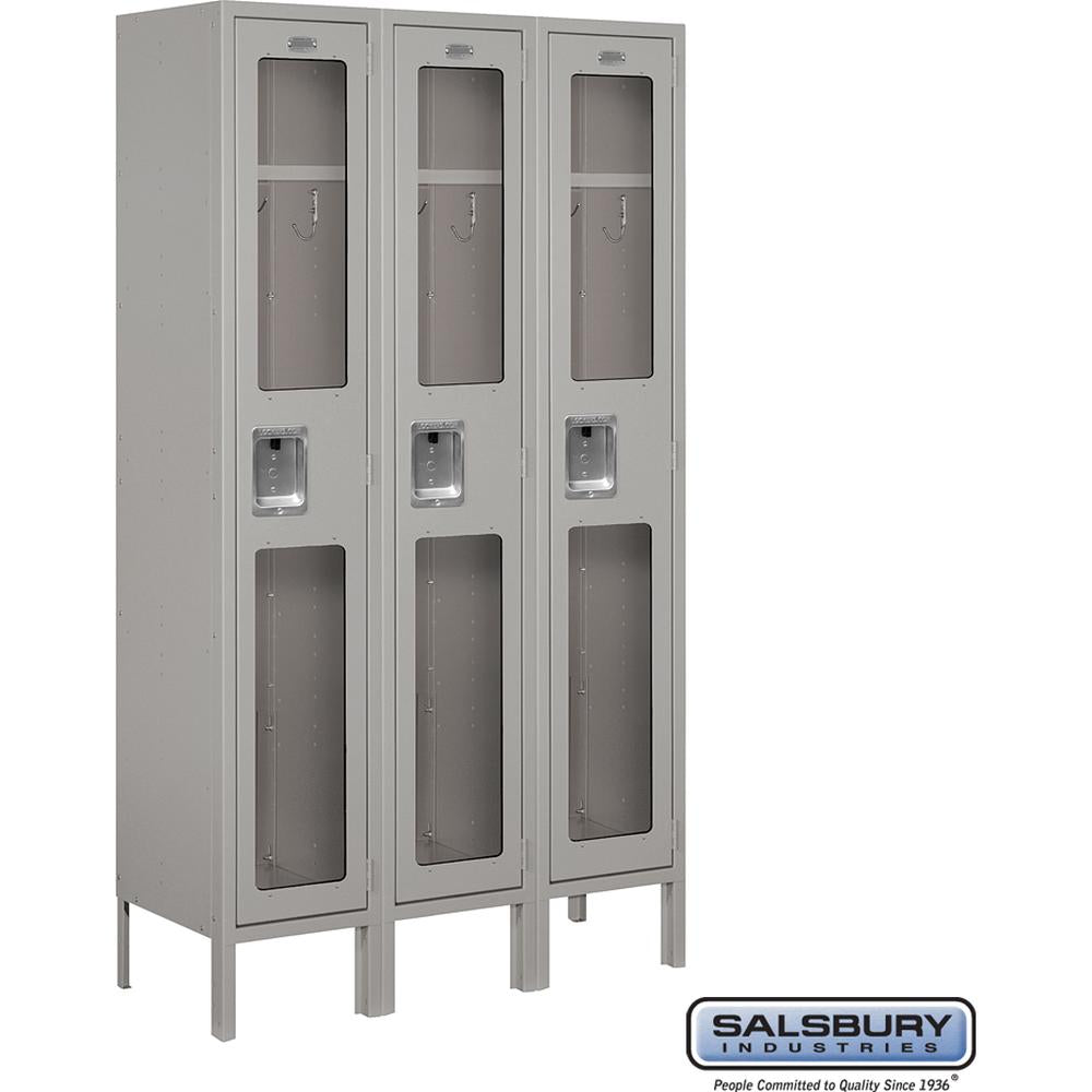 12" Wide Single Tier See-Through Metal Locker - 3 Wide - 5 Feet High - 12" Deep by Salsbury
