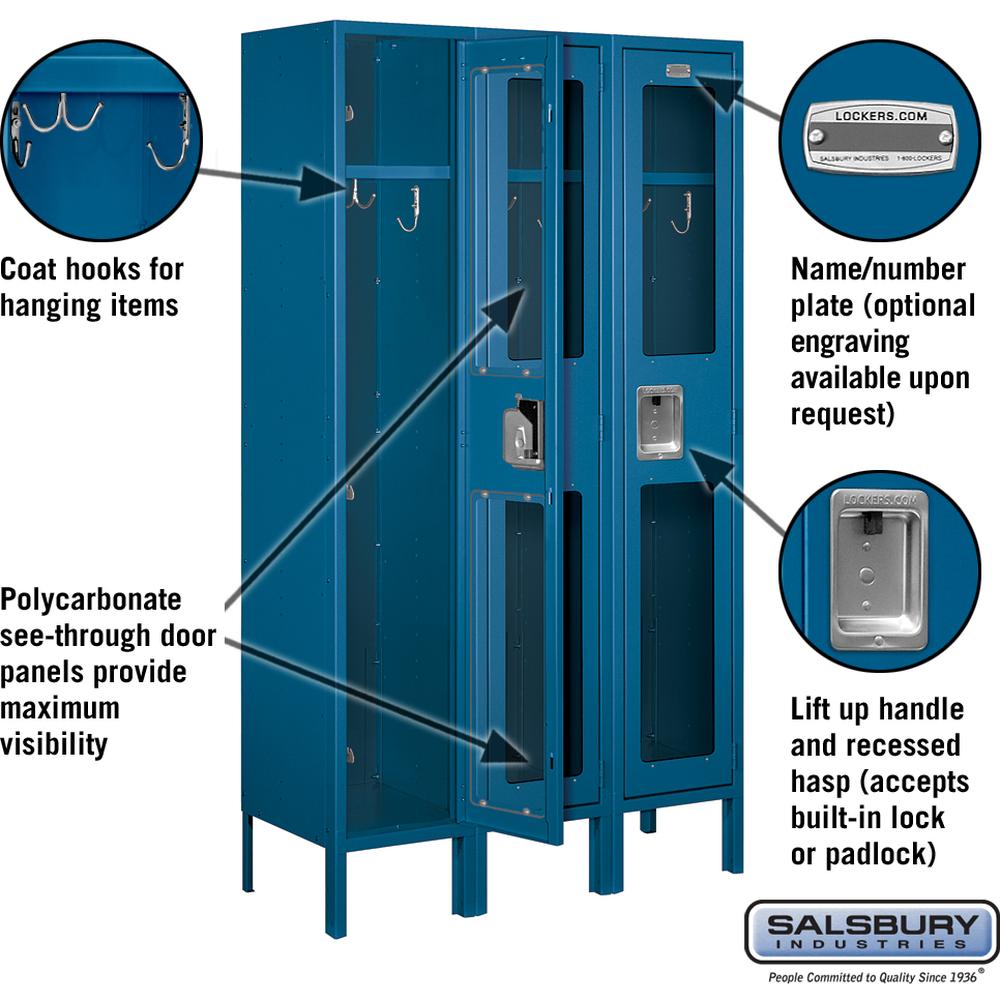 12" Wide Single Tier See-Through Metal Locker - 3 Wide - 5 Feet High - 12" Deep by Salsbury