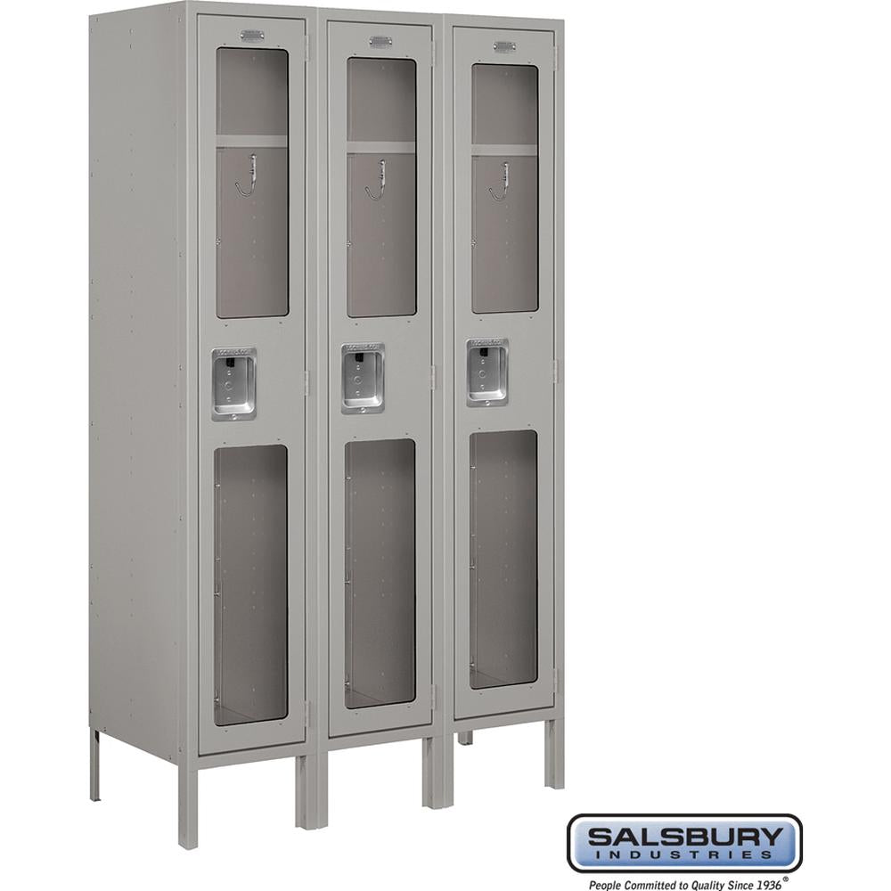 12" Wide Single Tier See-Through Metal Locker - 3 Wide - 5 Feet High - 15" Deep by Salsbury