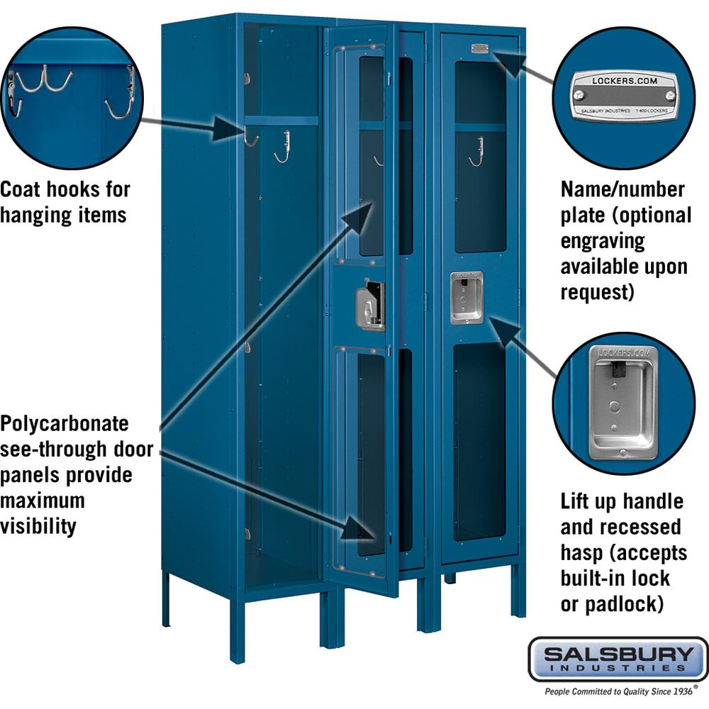 12" Wide Single Tier See-Through Metal Locker - 3 Wide - 5 Feet High - 15" Deep by Salsbury