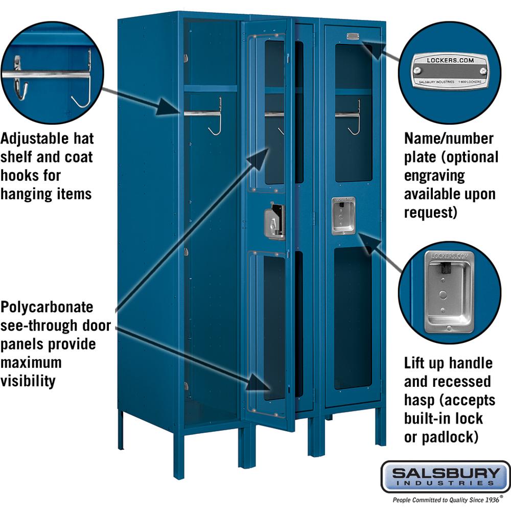 12" Wide Single Tier See-Through Metal Locker - 3 Wide - 5 Feet High - 18" Deep by Salsbury
