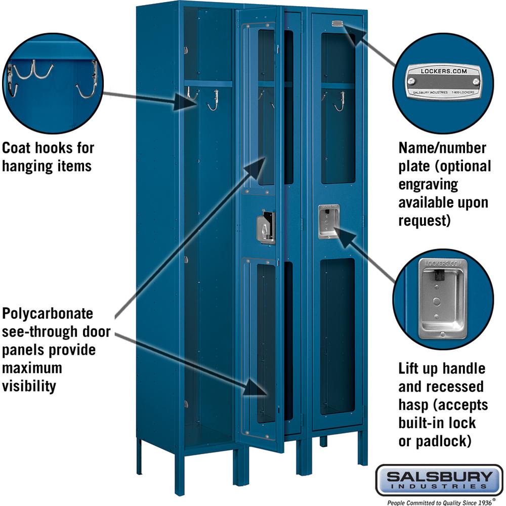 12" Wide Single Tier See-Through Metal Locker - 3 Wide - 6 Feet High - 12" Deep by Salsbury