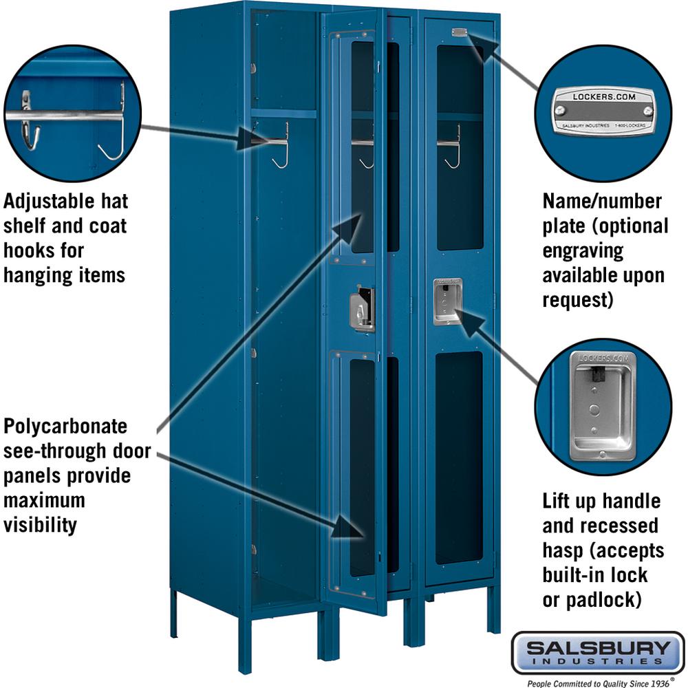 12" Wide Single Tier See-Through Metal Locker - 3 Wide - 6 Feet High - 18" Deep by Salsbury