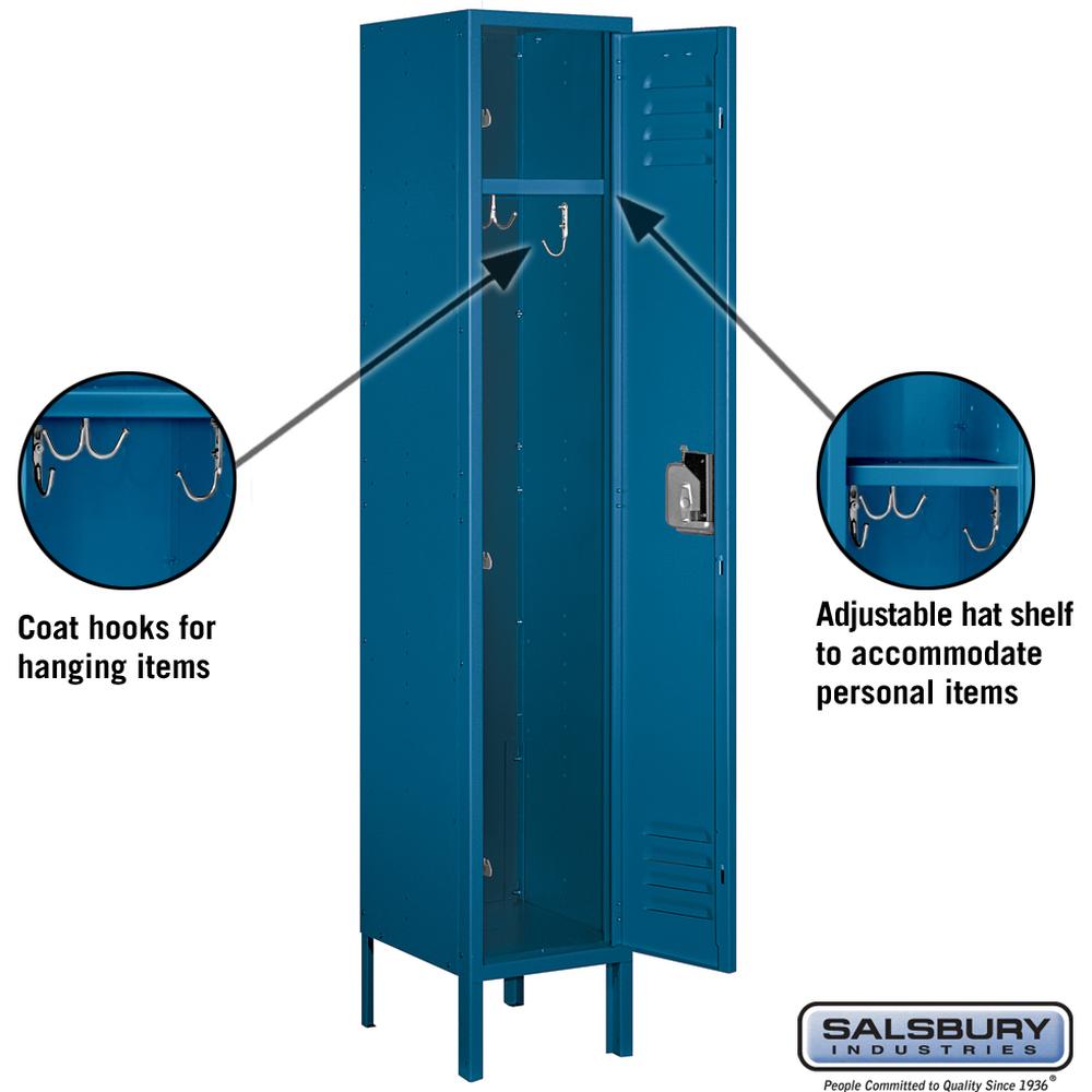 12" Wide Single Tier Standard Metal Locker - 1 Wide - 5 Feet High - 12" Deep by Salsbury