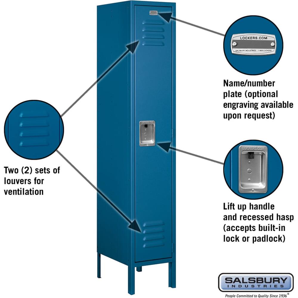 12" Wide Single Tier Standard Metal Locker - 1 Wide - 5 Feet High - 15" Deep by Salsbury