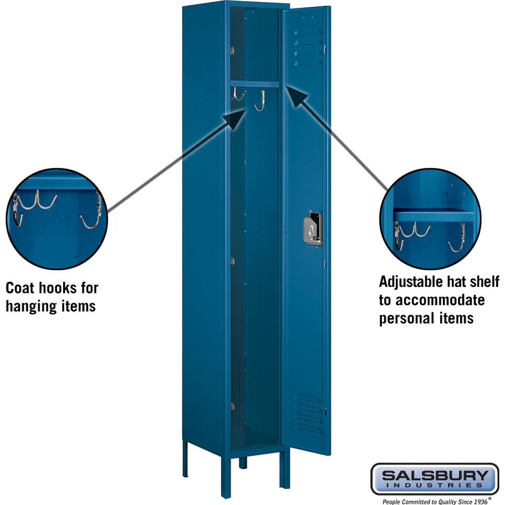 12" Wide Single Tier Standard Metal Locker - 1 Wide - 6 Feet High - 12" Deep by Salsbury