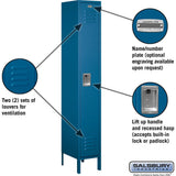 12" Wide Single Tier Standard Metal Locker - 1 Wide - 6 Feet High - 15" Deep by Salsbury