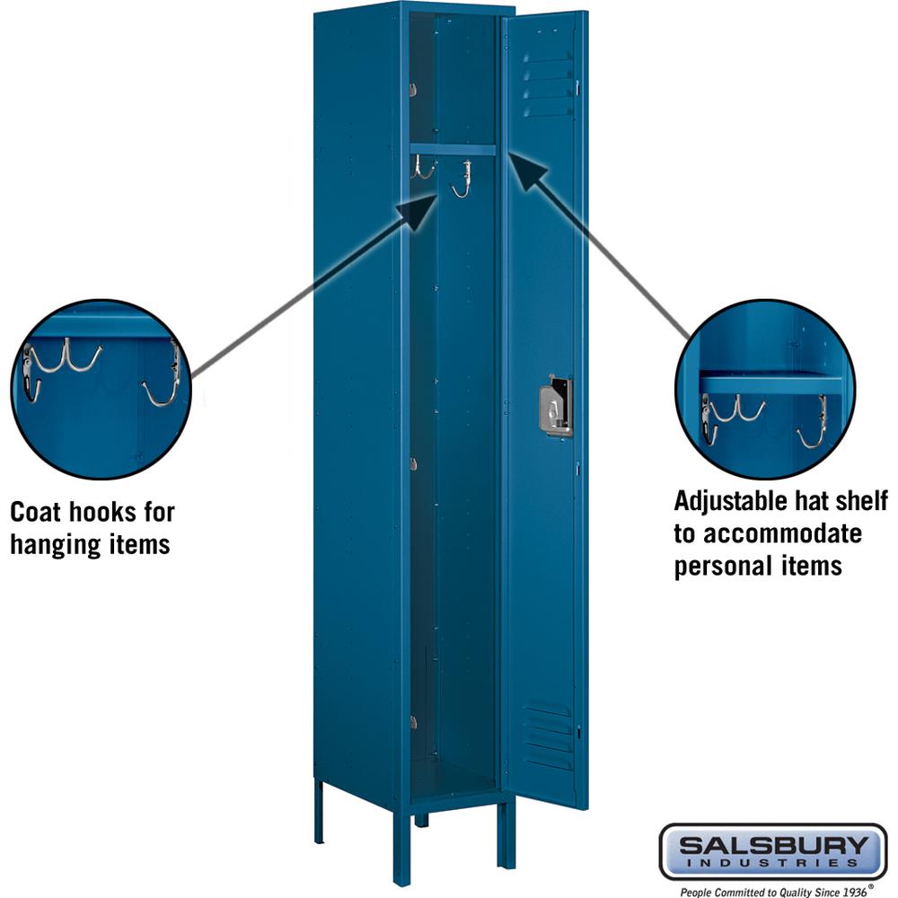 12" Wide Single Tier Standard Metal Locker - 1 Wide - 6 Feet High - 15" Deep by Salsbury